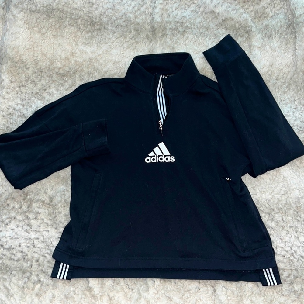 Women’s Adidas black and white half zip active sweater with zip up pockets